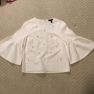 Long Sleeve White Blouse with Pearls